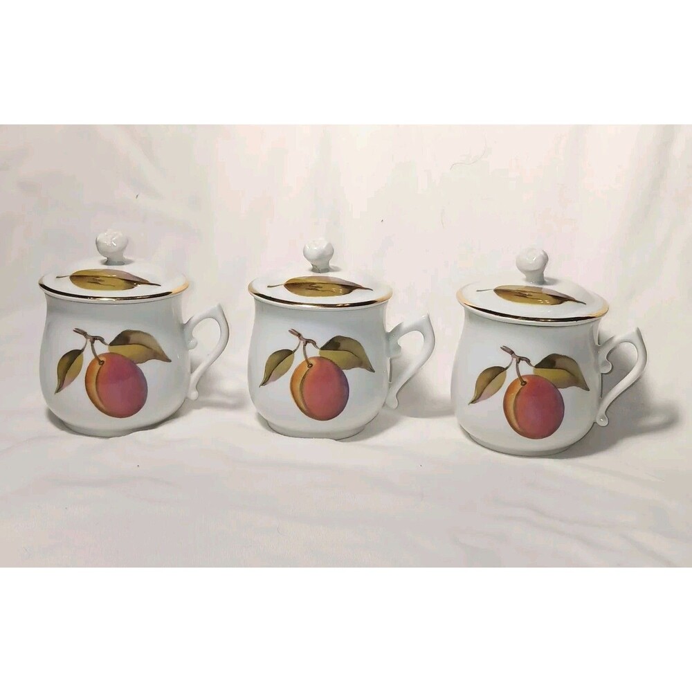 Royal Worcester Evesham Pot De Creme Hot Chocolate Custard Cup With Lid Set Of 3